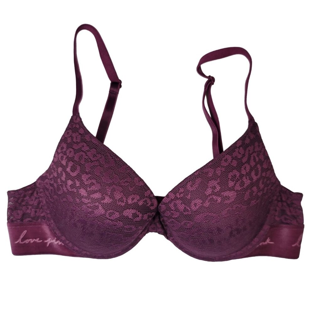 Victoria's Secret PINK Wear Everywhere Bra Purple 34B Velour Push Up Underwire